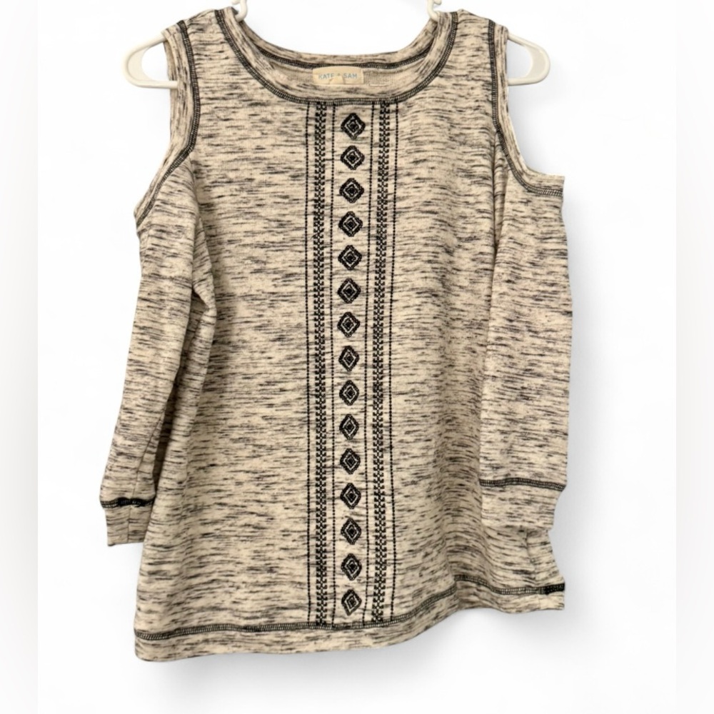 Kate & Sam Women’s Cold Shoulder Gray Knit Top Shirt Size Petite Medium $52 MSRP